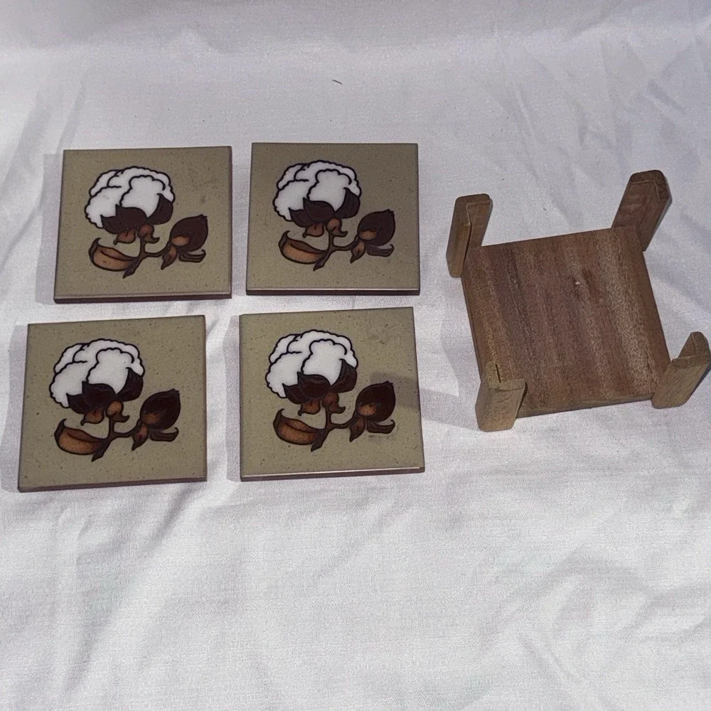 VTG Cleo Teissedre Cotton Ceramic Tile Coaster Trivet  4